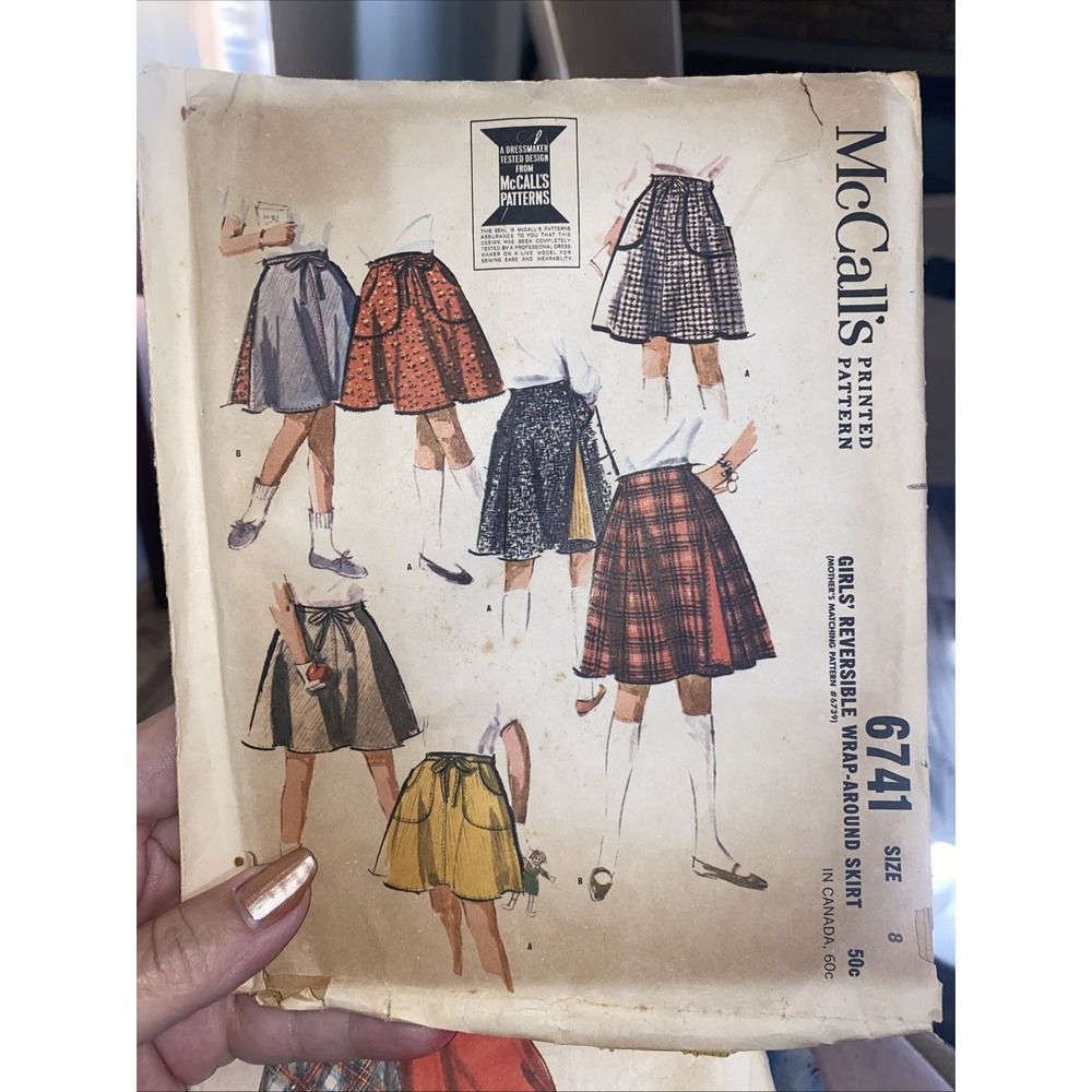 Vintage McCalls 6741 Girls Reversible Wrap Around Skirt Sewing Pattern Size 8